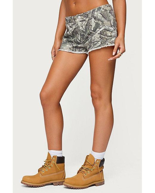 Edikted Blue Joyce Camo Low Rise Denim Shorts