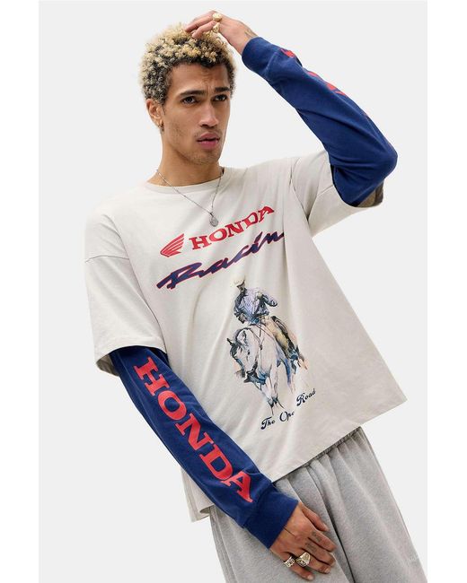 Urban Outfitters Blue Uo Ecru Honda Double Layer T-shirt for men