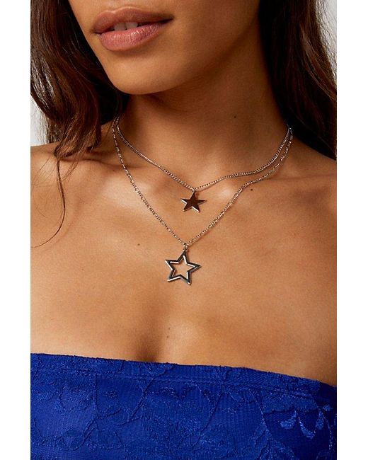 Urban Outfitters Blue Delicate Star Layering Necklace Set