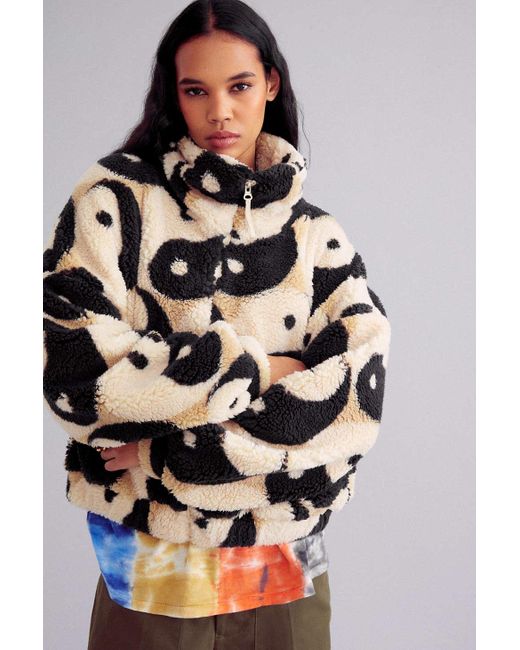 Urban Outfitters Black Uo Olivia Printed Sherpa Jacket