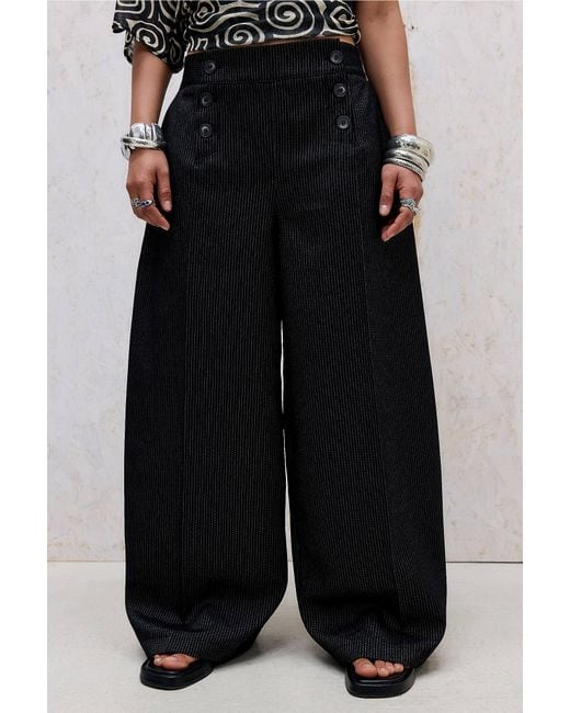 Urban Outfitters Black Uo Sailor Button Front Trousers At