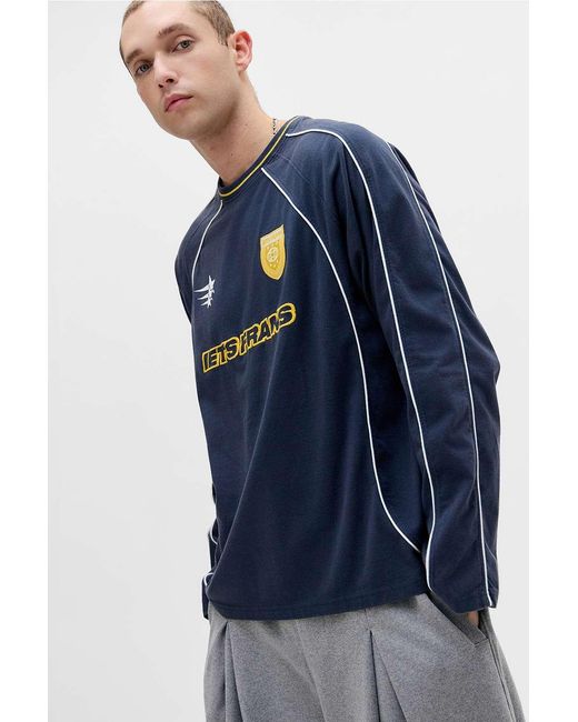 iets frans Blue Navy Long Sleeve Piped T-shirt for men