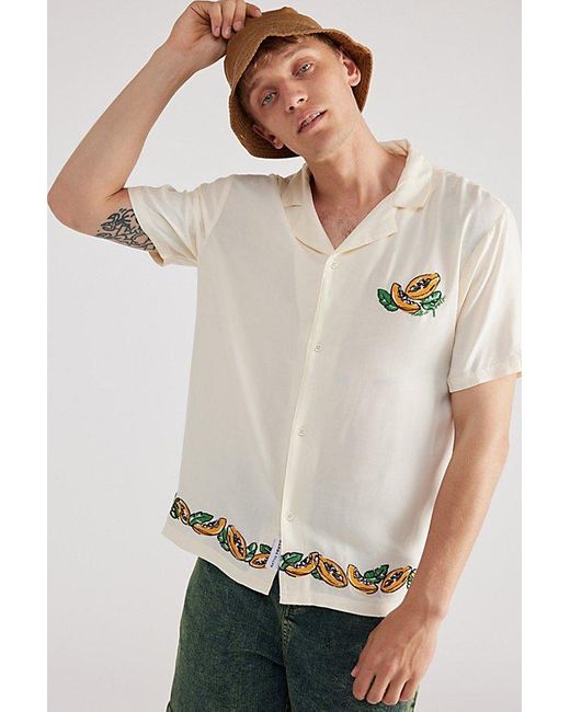 Native Youth White Etaerio Fruit Embroidered Short Sleeve Shirt Top for men