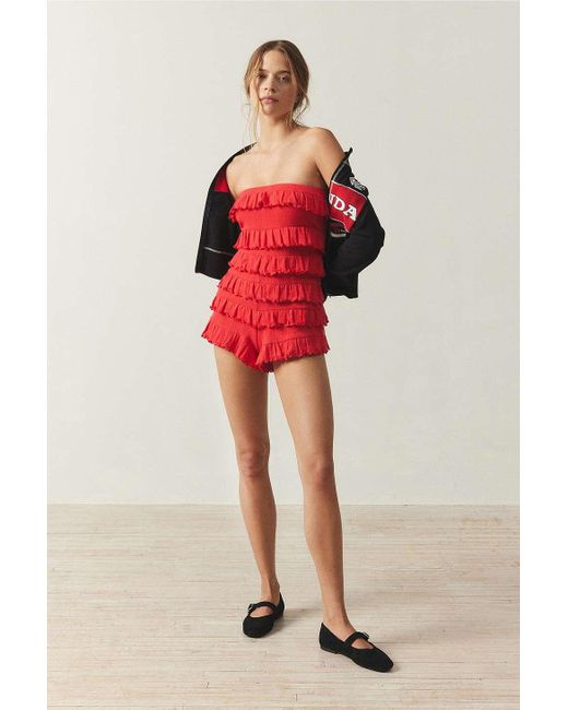 Out From Under Red Sweet Dreams Ruffle Playsuit