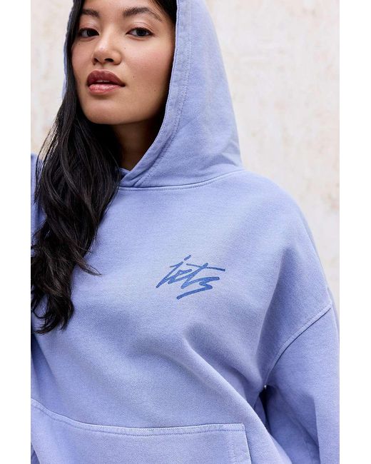 iets frans Blue Pink Script Logo Hoodie S At Urban Outfitters