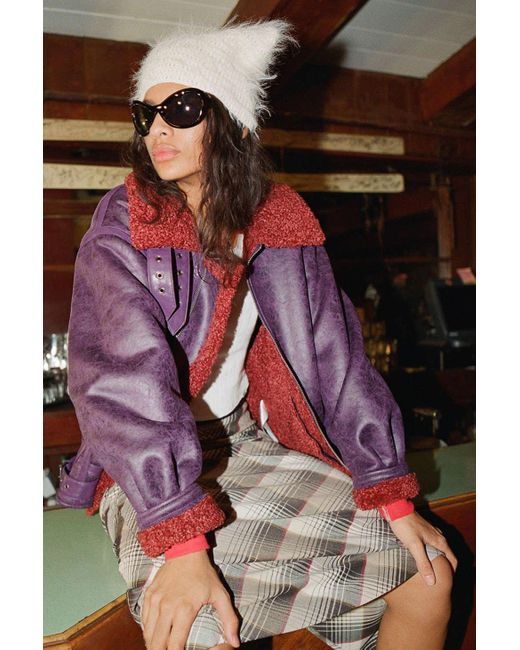 BDG Blue Oversized Aviator Jacket In Plum,at Urban Outfitters