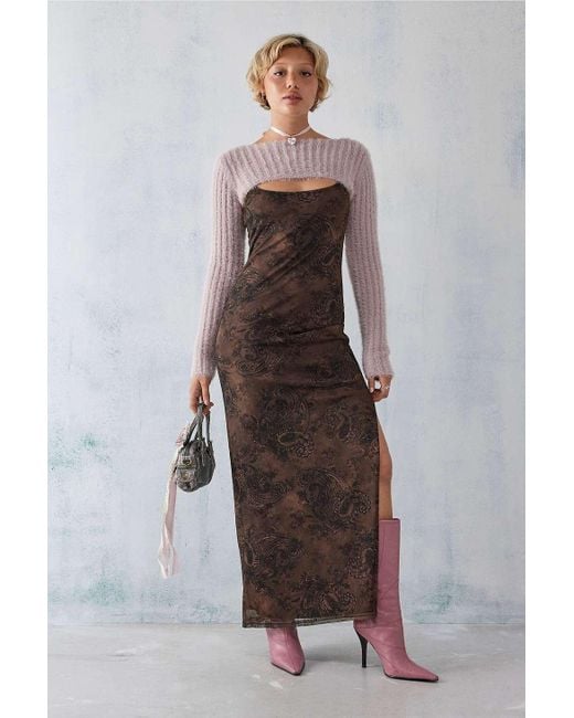 Urban Outfitters Uo Billie Paisley Mesh Maxi Dress in Brown | Lyst UK
