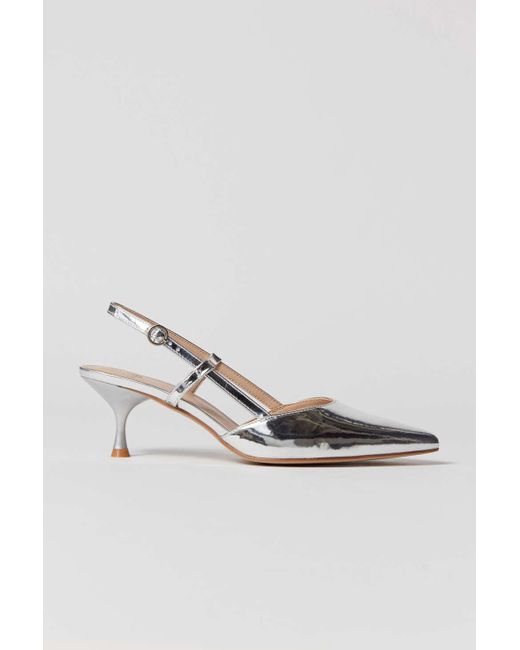 Urban Outfitters White Uo Stacy Slingback Kitten Heel In Silver,at