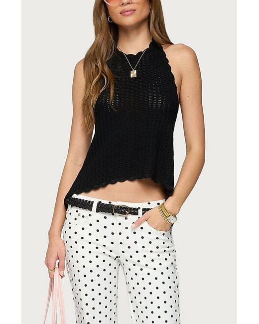 Edikted Black Ivey Backless Crochet Halter Top