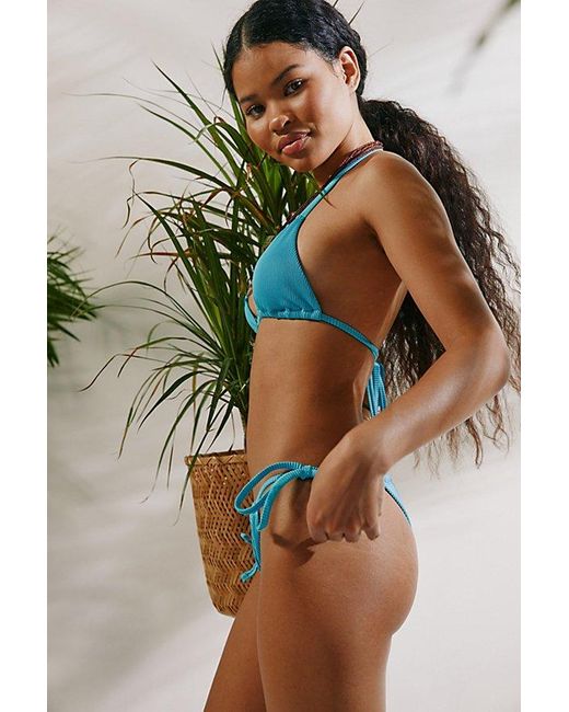 Out From Under Blue Leigh Ribbed String Bikini Bottom