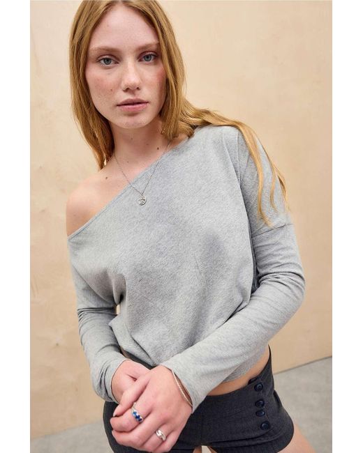 Silence + Noise Gray Silence + Noise Cassie Drape Off-shoulder Top