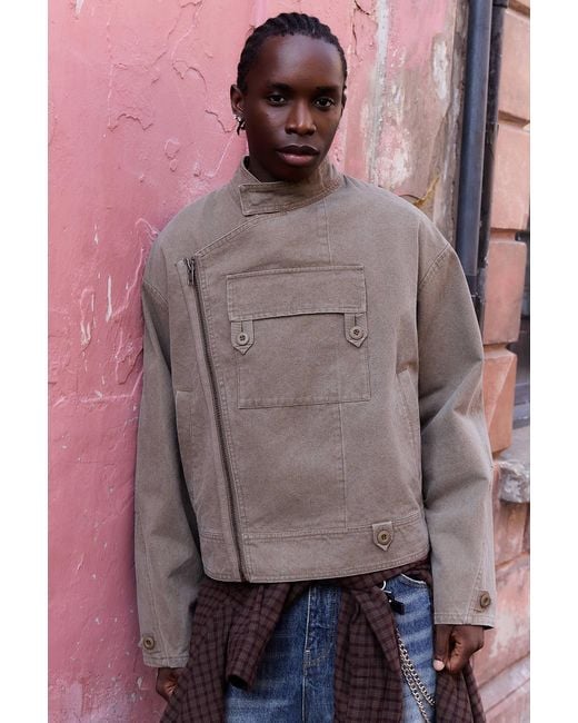 BDG Gray Khaki Canvas Moto Jacket for men