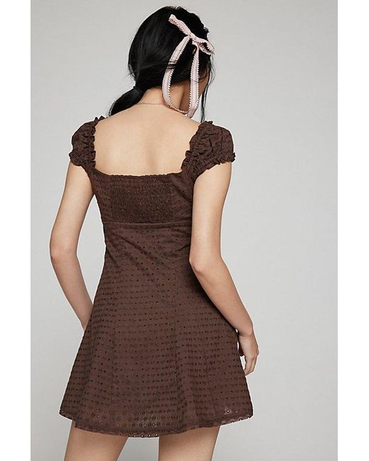 Urban Outfitters Brown Uo Blair Eyelet Mini Dress