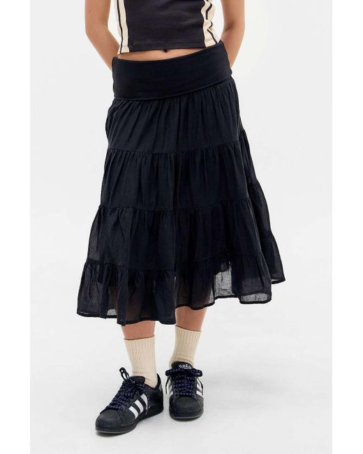 Urban Outfitters Blue Uo Fallon Fold Prairie Midi Skirt