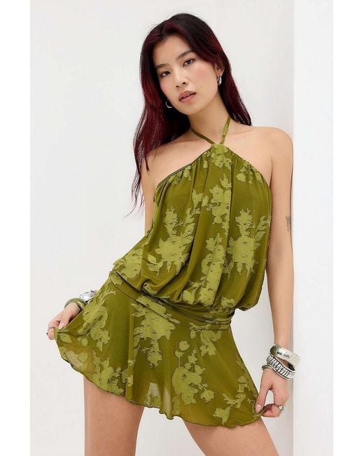 Silence + Noise Green Silence + Noise Livvy Devoré Halter Skort Dress