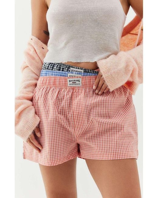 BDG Pink Gingham Boxer Shorts
