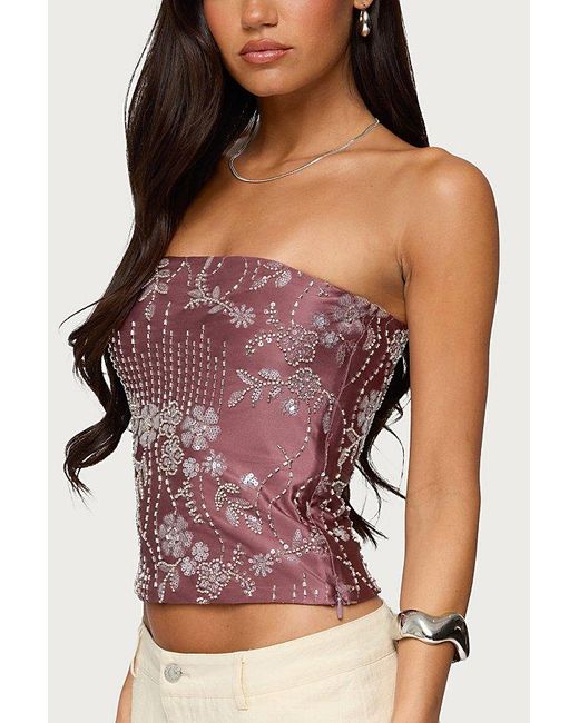 Edikted Gray Zelda Bead & Sequin Strapless Top