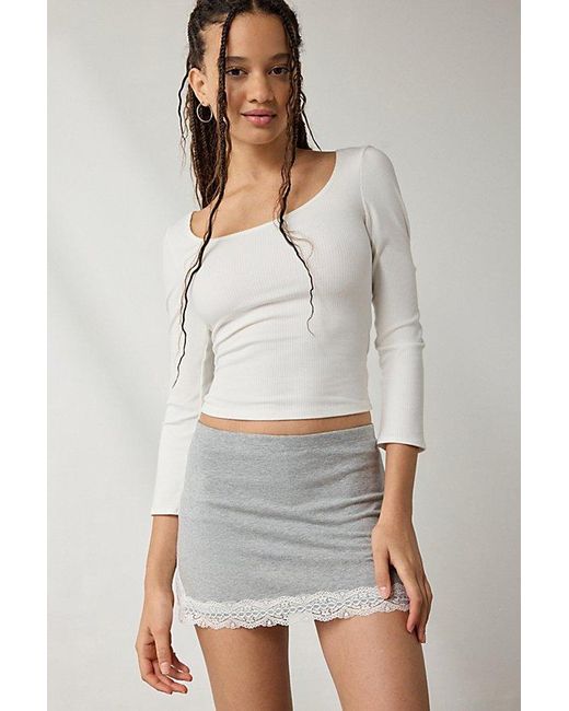 Out From Under Gray Bec Lace Trim Low-Rise Micro Mini Skort