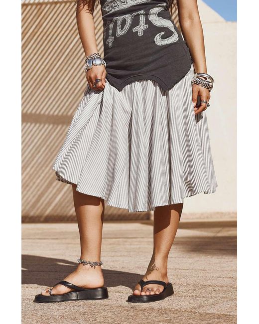 Urban Outfitters Gray Uo Olga Stripe Godet Midi Skirt