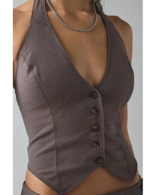 Urban Outfitters Black Uo Esme Tailored Crop Halter Vest Top Jacket