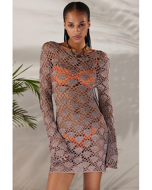 Out From Under Brown Siren Song Crochet Mini Dress Cover-Up