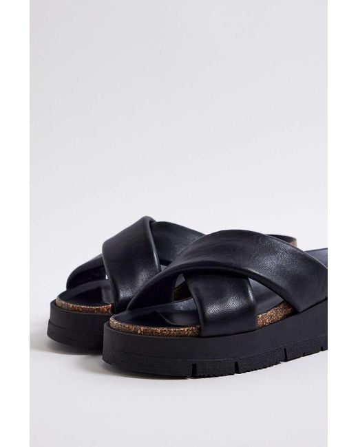 Urban Outfitters Gray Uo Black Indie Cross Strap Leather Sandals