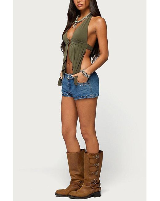 Edikted Green Skye Backless Split Front Halter Top