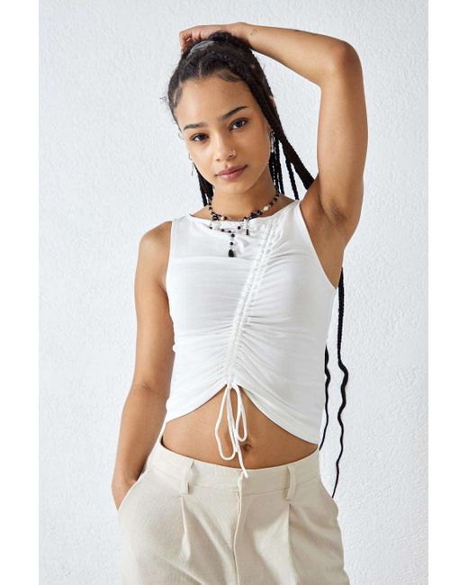 Urban Outfitters Uo Lori Ruched Cupro Tank Top in White | Lyst