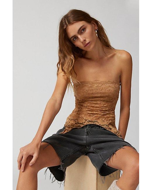 Urban Renewal Brown Remnants Witchy Lace Asymmetric Tube Top