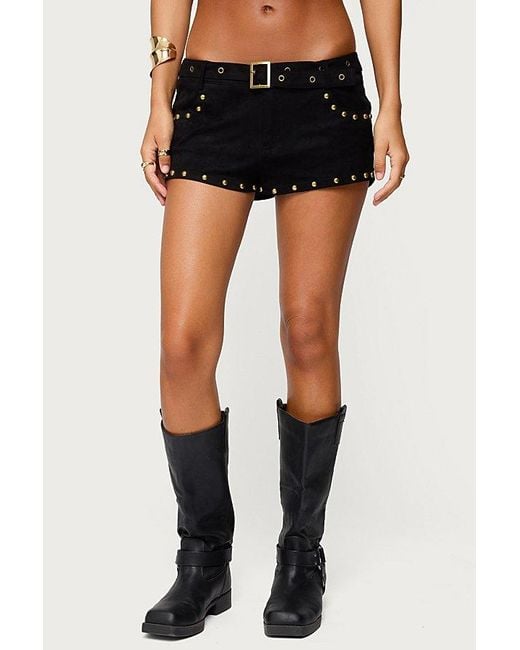 Edikted Black Studded Faux Suede Micro Shorts