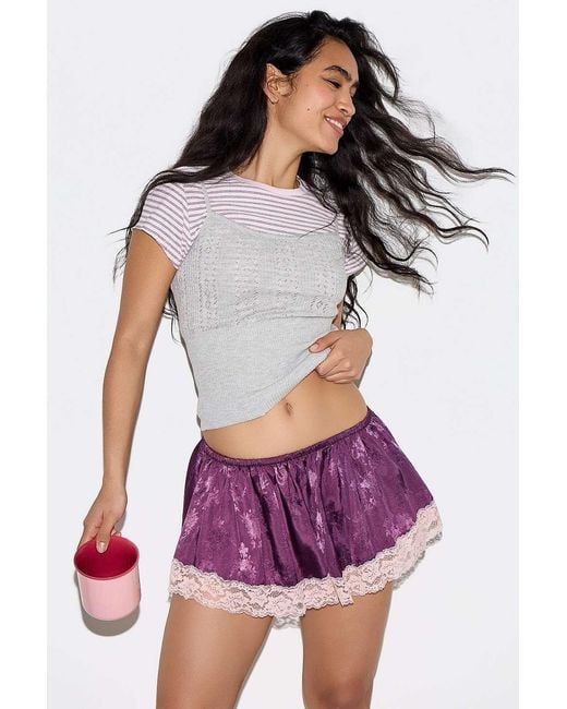 Out From Under Purple Lace Satin Shorts