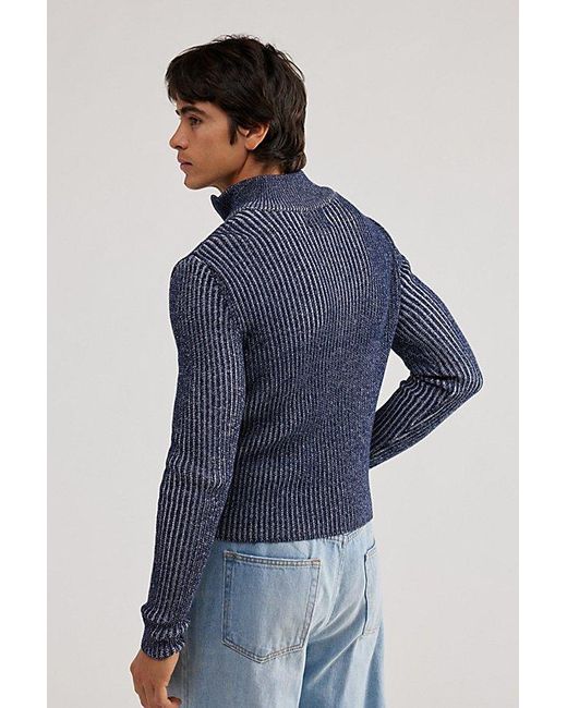 BDG Blue Slinky Full Zip Cardigan Sweater for men