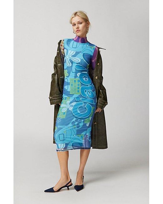 Urban Outfitters Blue Uo Zoe Printed Long Sleeve Midi Dress