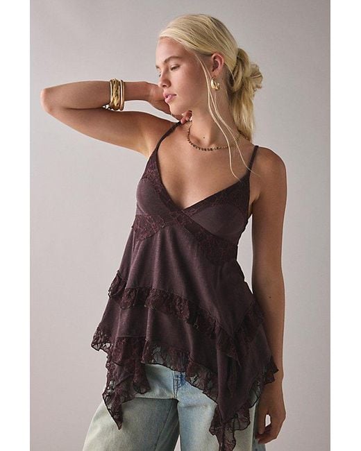 Kimchi Blue Brown Asterid Lace Trim Asymmetric Babydoll Cami