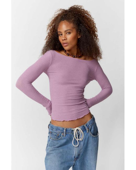 Out From Under Purple Libby Ribbed Long Sleeve Top In Lilac,at Urban Outfitters