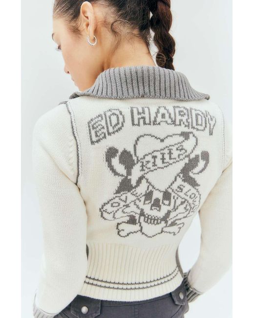 Ed Hardy White Knitted Track Jacket