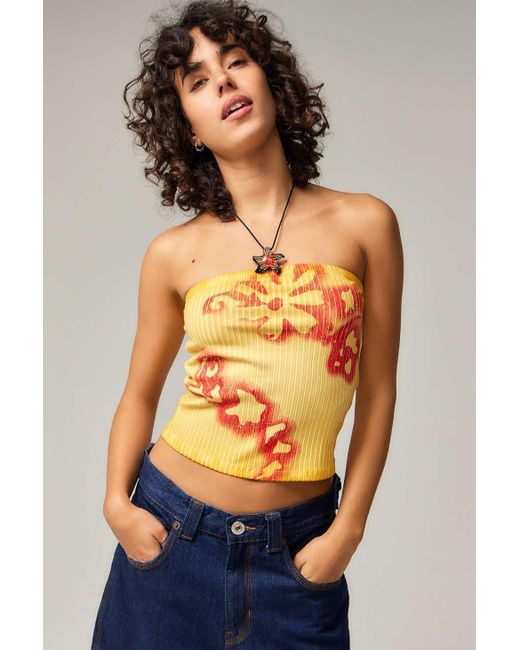 Urban Outfitters Orange Uo Floral Washed Out Tube Top