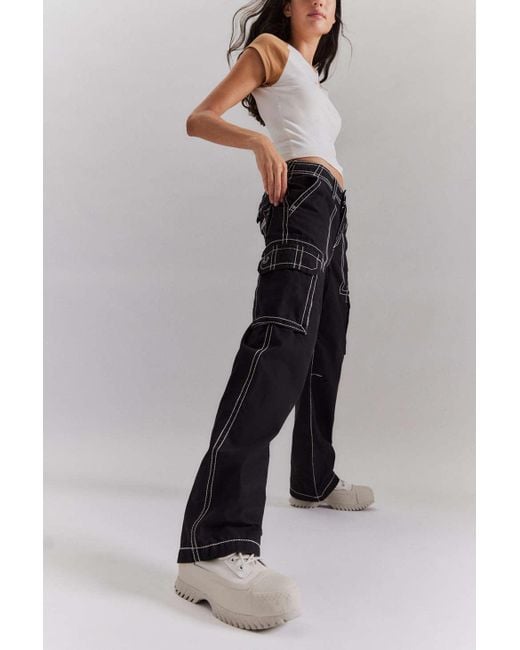 True Religion Gray Uo Exclusive Big T Cargo Pant In Black,at Urban Outfitters