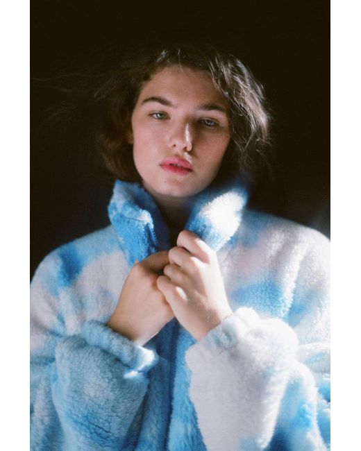 Urban Outfitters Blue Uo Olivia Print Sherpa Jacket