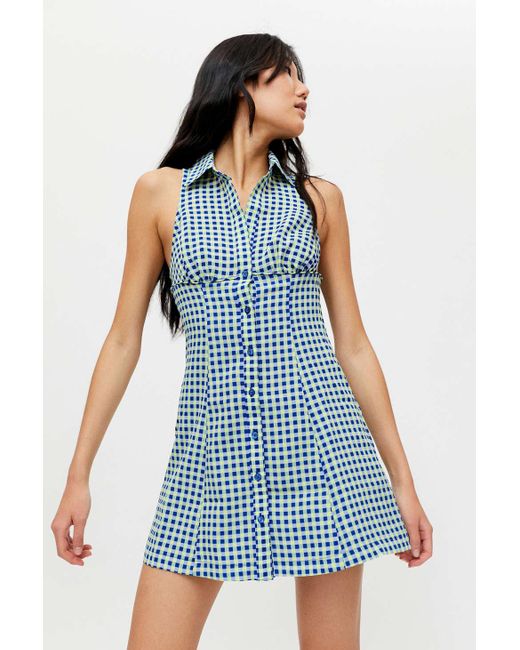 Urban Outfitters Blue Uo Tia Button-front Mini Dress