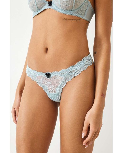 Out From Under Blue Liv Contrast Lace Thong