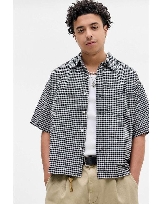 BDG Gray Black Arlo Check Crop Oxford Shirt for men