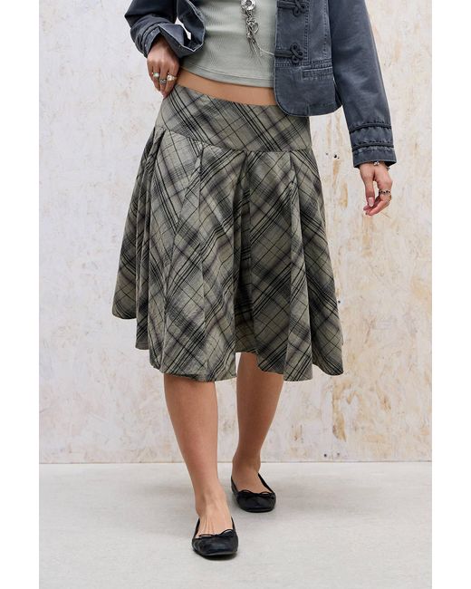 Urban Outfitters Green Uo Olga Check Voile Midi Skirt