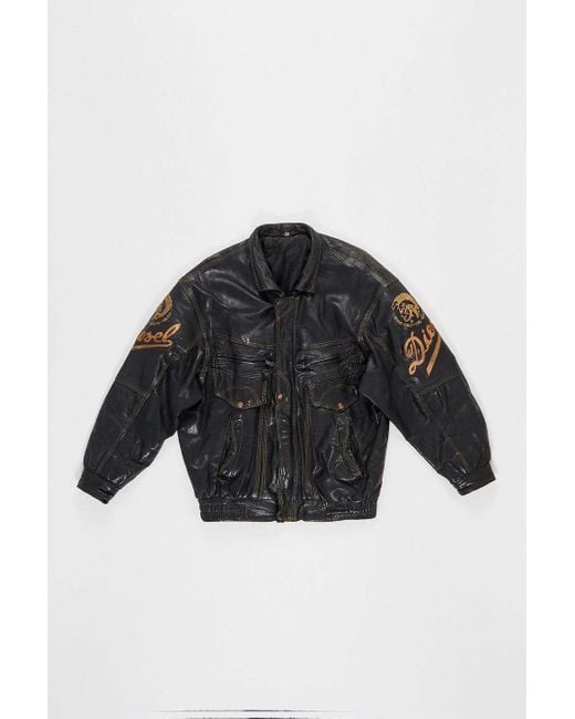 Urban Renewal Black One-of-a-kind Diesel Leather Bomber Jacket for men