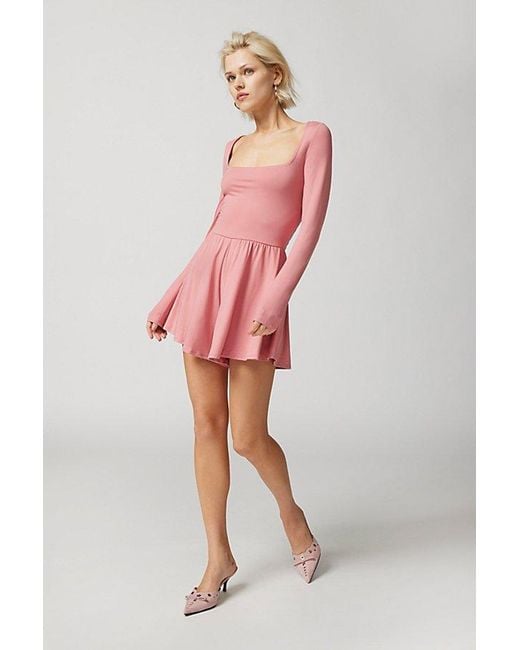 Urban Outfitters Pink Uo Savanah Knit Long Sleeve Romper