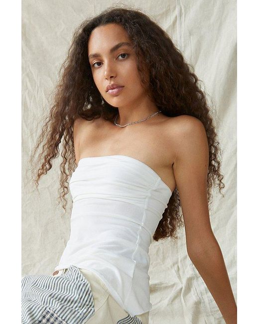 Urban Outfitters White Uo Y2K Asymmetrical Ruching Tube Top