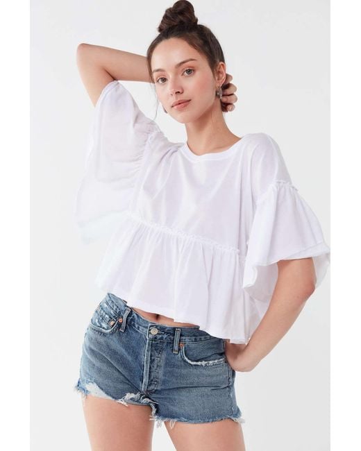 Urban Outfitters White Uo Rosaria Ruffle Babydoll Top