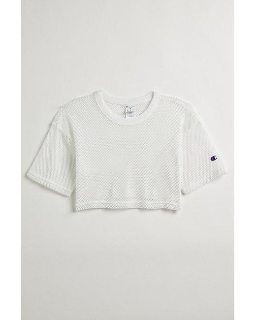 Champion White Uo Exclusive Mesh Cropped Tee Top