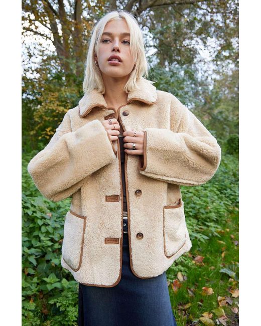 BDG Borg Reversible Coat in Blue Lyst UK