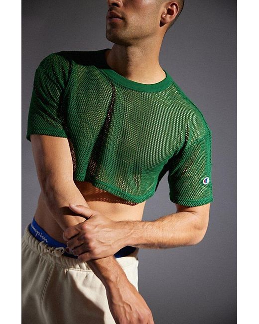Champion Green Uo Exclusive Mesh Cropped Tee Top